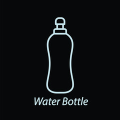 Water bottle outline icon flat vector isolated on black background. Gym icon. Workout supply. Fitness gadget symbol. Sport element.