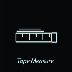 Tape measure outline icon flat vector isolated on black background. Gym icon. Workout supply. Fitness equipments. Sport element. Sewing item.