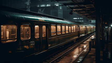 Naklejka premium 夜行列車・寝台列車・夜の電車・列車・鉄道 