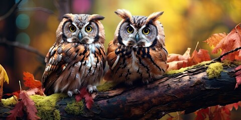 illustration of owls in a forest, generative AI