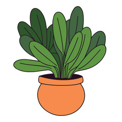 Houseplant colored outline. Hand drawn houseplant in doodle style isolated on white background. Vector illustration.