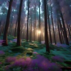 A virtual reality forest with trees made of iridescent code1