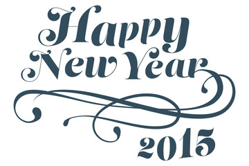 Digital png of happy new year 2015 text and decorative swirls on transparent background