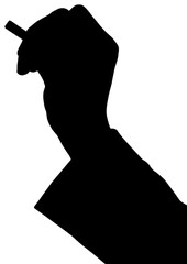 Digital png silhouette illustration of hand writing with chalk on transparent background