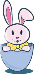 Fototapeta premium Digital png illustration of smiling rabbit in egg on transparent background