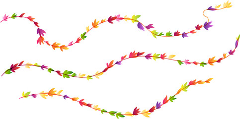 Naklejka premium Garland from horizontal wavy plants with colorful autumn leaves. Simplistic foliage border. Vector isolated decoration element.