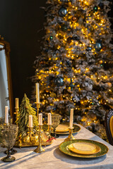 warm and cozy evening in living room. Sofa bed In christmas Interior. concept the new year and holidays.