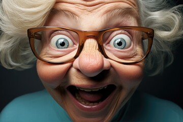 Funny granny who makes faces. Generative AI - obrazy, fototapety, plakaty