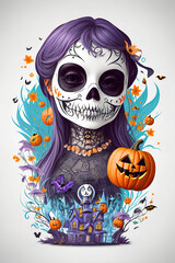 Halloween Makeup and Face Tattoos in Vibrant Sticker Design for Celebration