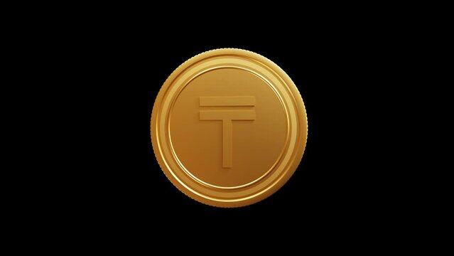 Kazakhstani Tenge Gold Coin 3D on Transparent Background, Alpha Channel.