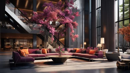 Foto op Canvas 3d rendering luxury hotel reception and lounge with coffee. Generative Ai © Mukhlesur
