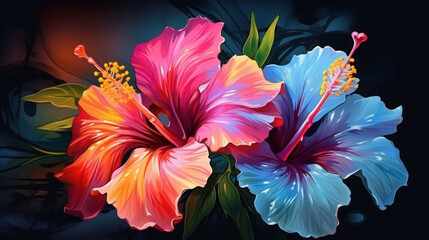 Hand - drawn illustration of hibiscus flower - obrazy, fototapety, plakaty