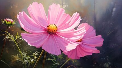 oil paint of cosmos flower on the nature sunlight