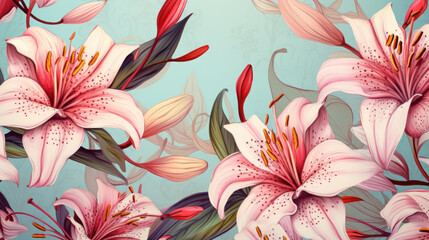 pattern drawing of Beautiful lily flower on the pastel background - obrazy, fototapety, plakaty