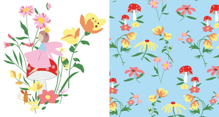  flower girls queen garden with all over print vector