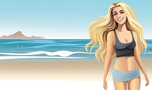 Photo of a woman enjoying a sunny day at the beach in a bikini