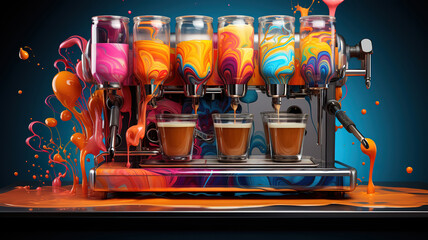 Close-up espresso pouring into coffee cups. Generative Ai