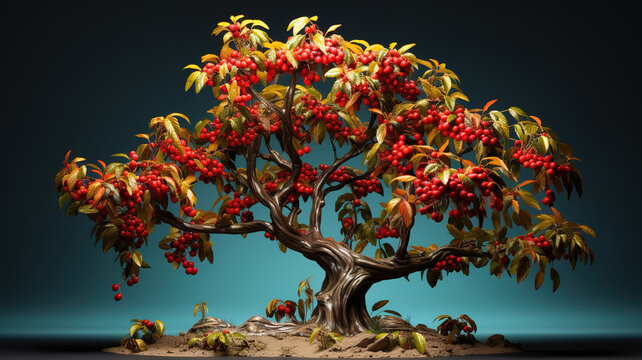 Coffee tree with fresh arabica coffee bean, Bright color. Generative Ai