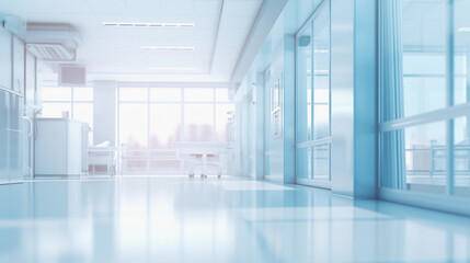 A Blurred Interior View of an Empty Hospital Corridor