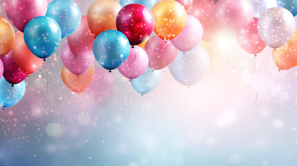 Colorful birthday background with balloons, Bright color. Generative Ai