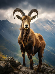 Fototapeta premium Ibex in its Natural Habitat, Wildlife Photography, Generative AI