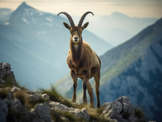 Ibex in its Natural Habitat, Wildlife Photography, Generative AI