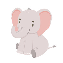 Fototapeta premium Cute sitting elephant. Cartoon illustration for kids. African baby animal