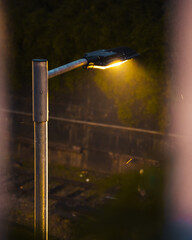 industrial train station spotlight in midnight mist