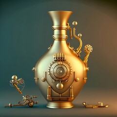 3d model of golden vase. Isolated with white background.