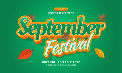 Design editable text effect september festival vector illustration