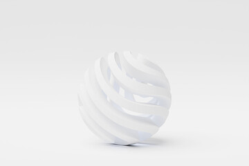 3D illustration of a     white sphere  with many  faces and holes   on a white  background.  Cyber ball sphere