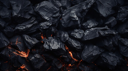 Closeup of Charred and Burnt Coal Texture and Details