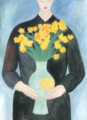 Fotobehang yellow flowers. watercolor painting. illustration © Anna Ismagilova