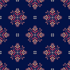 Geometric floral stitch pattern. Vector geometric floral stitch seamless pattern pixel art style. Embroidery floral pattern use for fabric, textile, home decoration elements, upholstery, wrapping, etc