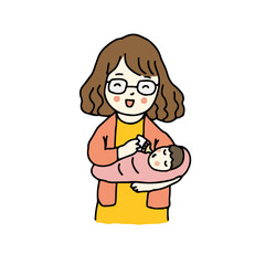 Happy grandmother with her grandchild. Hand drawn vector illustration. 