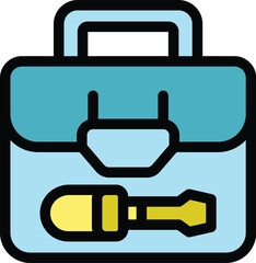 Obraz premium Hand toolbox icon outline vector. Tool box. Case repair color flat