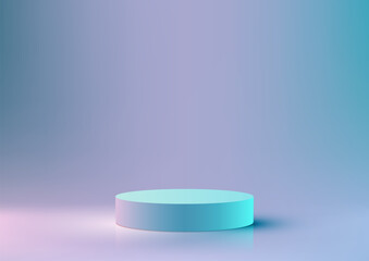 3D Realistic Empty Blue Podium Stand on Blue Background
