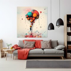Home interior wallart with sofa background Generative AI