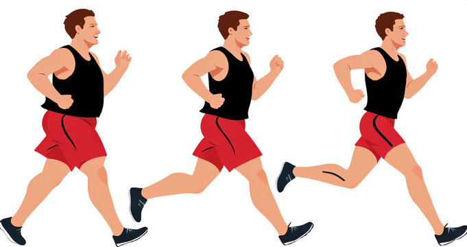 Sprinter, runner men, vector illustration, transparent background png, overweight and slim, generative ai	
