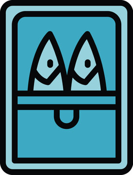 Herring tin can icon outline vector. Fish seafood. Hand fishing color flat