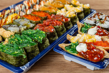 angle view various sushi horizontal composition