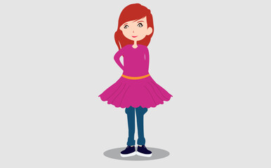 vector teenager girl cartoon character, girl with happy smile on white background.