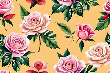 Fotobehang seamless pattern with roses © Image Studio
