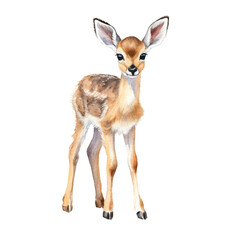 Baby antelope watercolor clipart on transparent background. Generative AI illustration