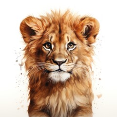 Obraz premium A Cute Lion Illustration on a White Background AI Generated