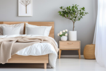 blur background material of bedroom with wooden furniture