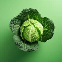 Fresh Cabbage on Green Background AI Generated
