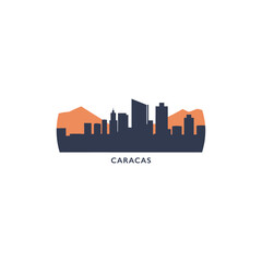 Venezuela Caracas cityscape skyline city panorama vector flat modern logo icon. South America town emblem idea with landmarks and building silhouettes. Isolated capital graphic