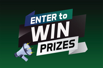 Enter to win prizes word concept vector illustration with megaphone and 3d style for use landing page, template, ui, web, mobile app, poster, banner, flyer, background, gift card, coupon, wallpaper	