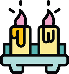 Burning candle icon outline vector. Towel cloth. Fabric textile color flat